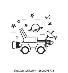 space explorer car with planet saturn and set icons vector illustration design