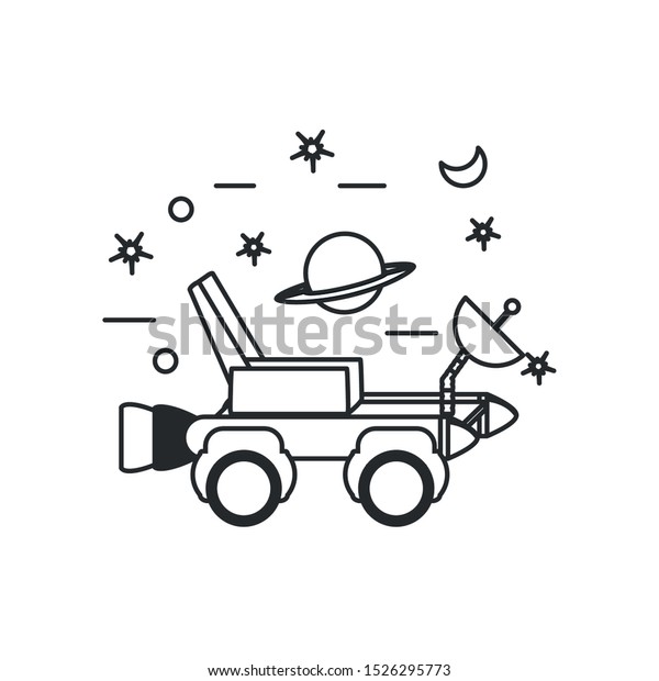 space explorer car with planet saturn and set\
icons vector illustration\
design