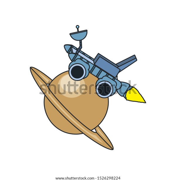 space explorer car in planet saturn vector\
illustration design