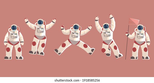 space explorer, cosmonaut or astronaut in spacesuit characters vector illustration