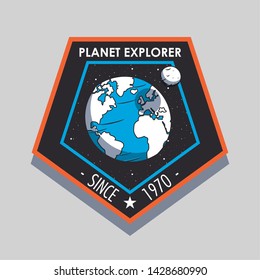 Space explorer patch emblem milkyway planets design on gray background vector illustration graphic design