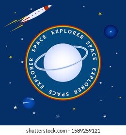 Space explorer. Rocket, cartoon, stars, planets - illustration, abstract, art, vector. Space Tourism