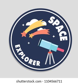 Space Explorer Telescope Shooting Star Circle Frame Background Vector Image
