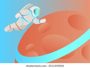 Exploração espacial. Astronauta. Marte. Banner da Web. Design de mesclagem. Ilustração vetorial