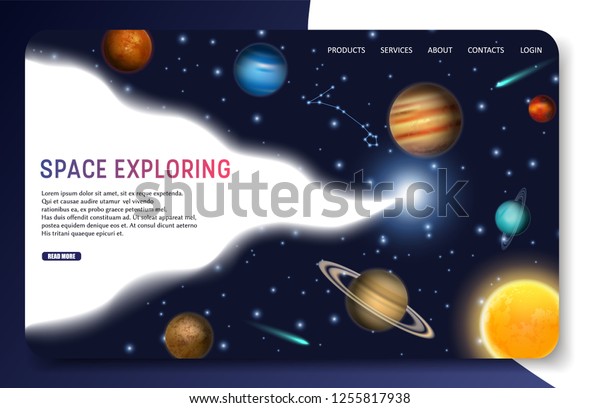 Space Exploring Landing Page Website Template Stock Vector