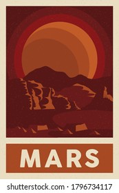 Space Exploring The Mars Signage Poster Retro Rustic Classic Vector