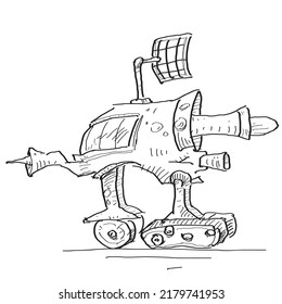 Space exploring,  Sci-Fi rover vehicle, which used for extraterrestrial planet surface travel. Sketch or doodle style drawing.
