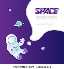 Space exploring template. Astronaut and planets with galaxy background. Universe banner.