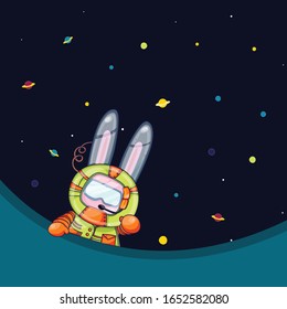 Space exploring template. Astronaut and planets with galaxy background. Universe banner.