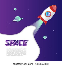 Space exploring template. Rocket and planets with galaxy background. Universe banner.