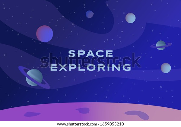 Space\
exploring vector banner design with text space. Pink planet\
landscape, surface of the planet with craters, stars and planets in\
the dark blue sky. Cosmic background\
concept.
