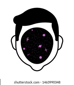 Space in face. universe in head. vector illustration