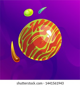 Space fantasy planet, asteroid, moon, fantastic world game vector cartoon icon, illustration. Color asteroid and planet, illustration fantastic universe cartoon planets. Fantasy colorful planet with