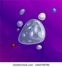 Space fantasy planet, asteroid, moon, fantastic world game vector cartoon icon, illustration. Color asteroid and planet, illustration fantastic universe cartoon planets. Fantasy colorful planet with