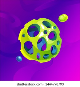Space fantasy planet, asteroid, moon, fantastic world game vector cartoon icon, illustration. Color asteroid and planet, illustration fantastic universe cartoon planets. Fantasy colorful planet with