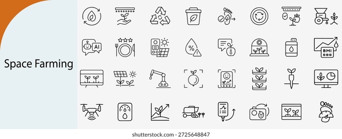 Conjunto de iconos de línea de agricultura espacial para agricultura futurista y Vector de jardinería celestial