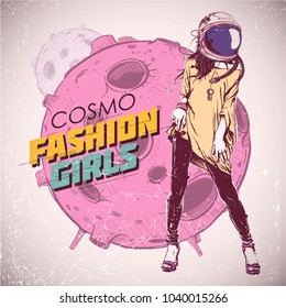 Space fashion illustration. Vector collection.