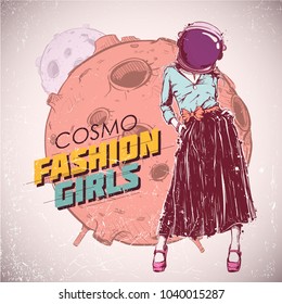 Space fashion illustration. Vector collection.