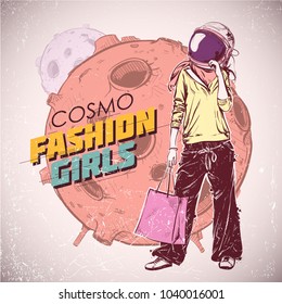 Space fashion illustration. Vector collection.