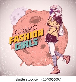 Space fashion illustration. Vector collection.