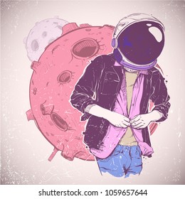 Space fashion illustration. Vector collection.