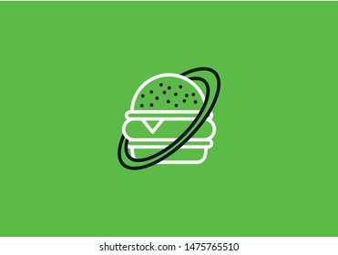 Space fast food UFO icon set. Logotype for restaurant or cafe or fast food. drink, food, alien, beer, burger, ufo, fried potatoes, plate, astronaut.