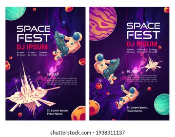 Space Fest Cartoon Flyers, Invitation To Party