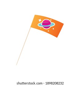 space flag with planet galaxy solar system cartoon icon white background vector illustration