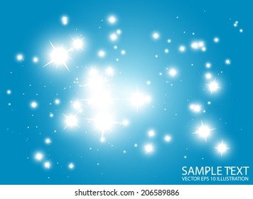 Space flares decorative vector template - Shiny blue glittering vector background illustration