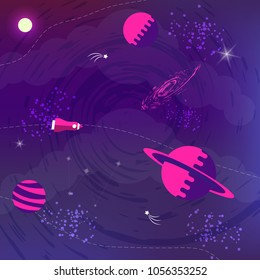Space flat background with planets and stars. Vector illustration