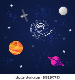 Space flat background with planets and stars. Vector illustration