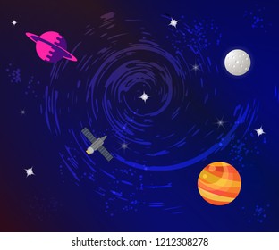 Space flat background with planets and stars. Vector illustration