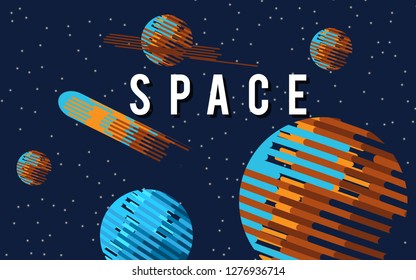 Space flat background with planets and stars. Science and stars.