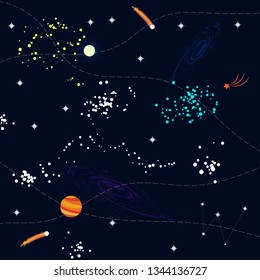 Space flat background with planets and stars. Vector illustration