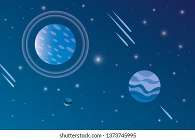 Space flat background with planets and stars. Vector illustration