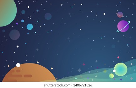 Space flat background with planets and stars. Vector illustration