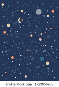 Space flat background with planets and stars. Vector illustration.