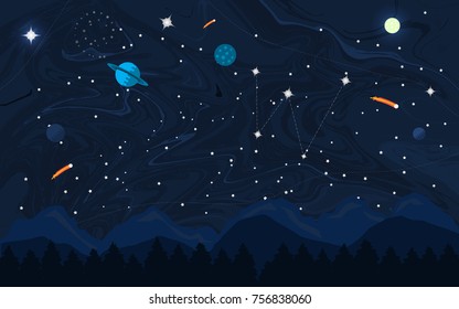 Space flat background with planets and stars. Vector illustration