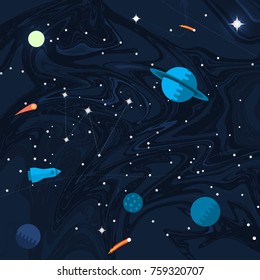 Space flat background with planets and stars. Vector illustration