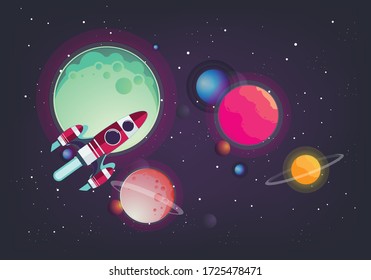 space flat design with colorful planets