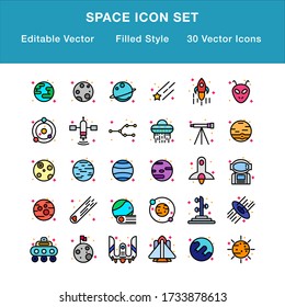 
Space Flat Filled Pixel Perfect Icon Set