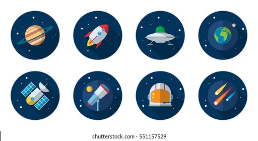 space flat icon set, galaxy ,cosmos, universe, illustration, vector, color