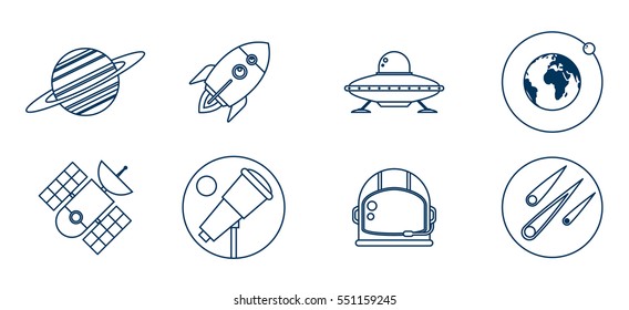 space flat icon set, galaxy ,cosmos, universe, illustration, vector, outline