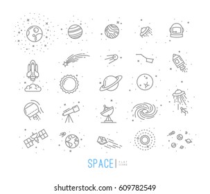 Space flat icons drawing