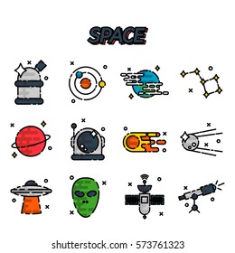 Space flat icons set