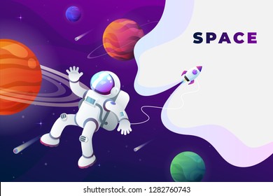 Space flat vector background, planets and stars. Space for your text.