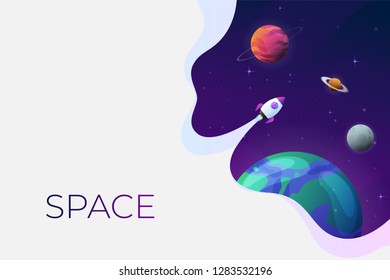 Space flat vector background, planets and stars. Space for your text.
