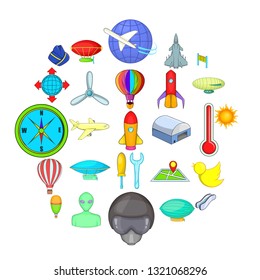 Space flight icons set. Cartoon set of 25 space flight icons for web isolated on white background