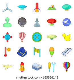 Space flight icons set. Cartoon set of 25 space flight icons for web isolated on white background