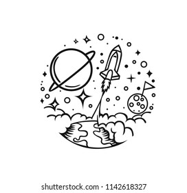 Space flight of a space in a minimalist style. Vector Illustration.